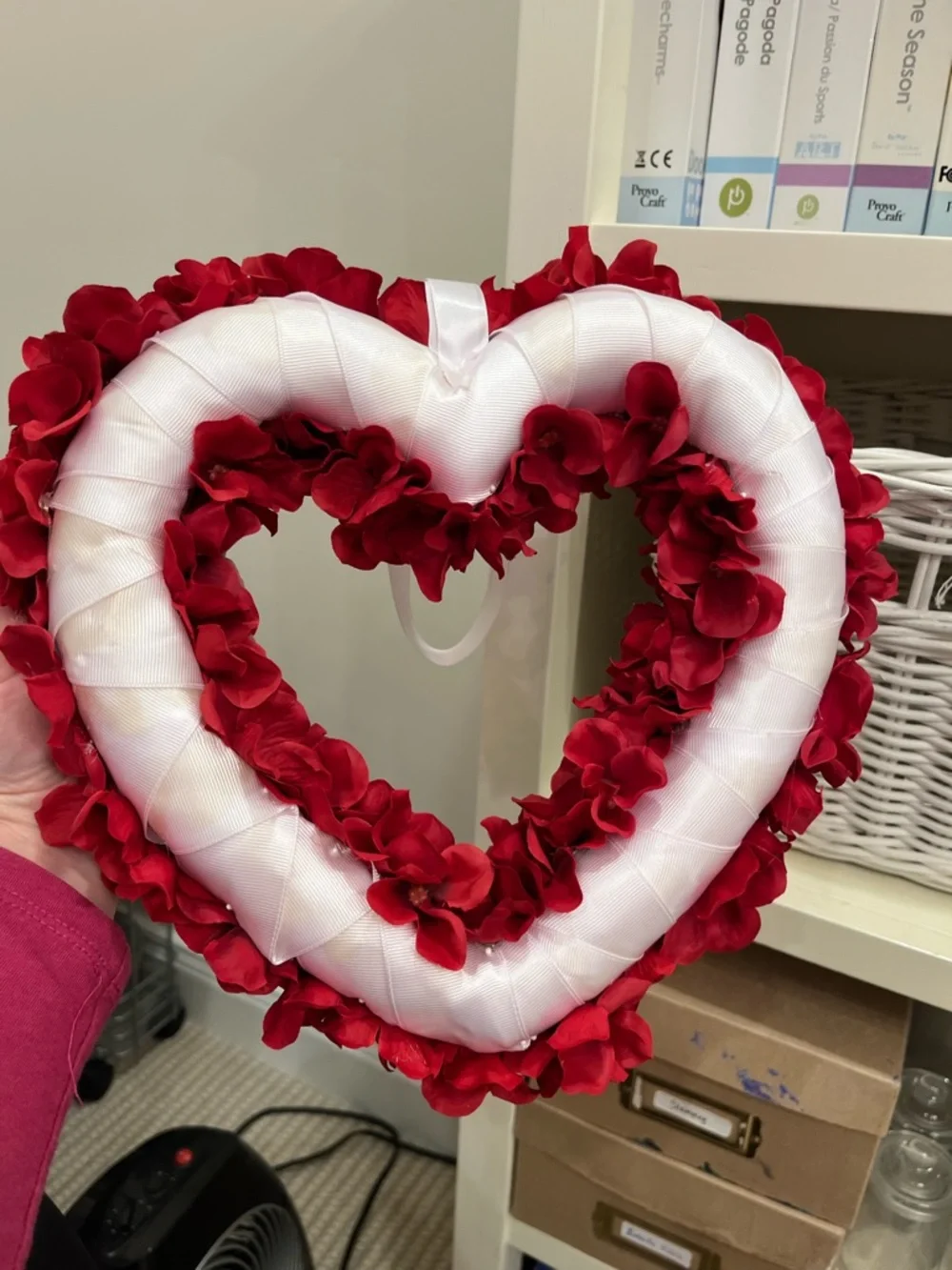 Red Heart Floral Wreath with Ribbon Hanger